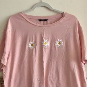 Daisy Embroidered Blush Pink T Shirt 3X 4X